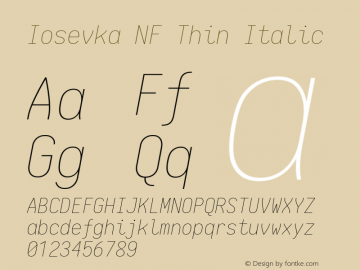 Iosevka Term Thin Italic Nerd Font Complete Mono Windows Compatible 1.14.0; ttfautohint (v1.7.9-c794)图片样张