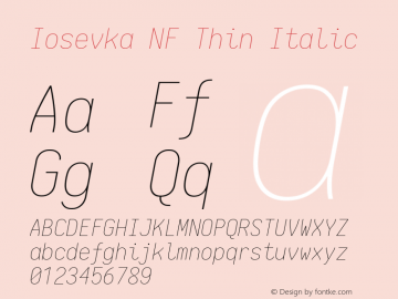 Iosevka Thin Italic Nerd Font Complete Windows Compatible 1.14.0; ttfautohint (v1.7.9-c794)图片样张