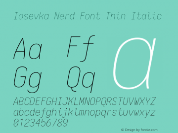 Iosevka Thin Italic Nerd Font Complete 1.14.0; ttfautohint (v1.7.9-c794) Font Sample