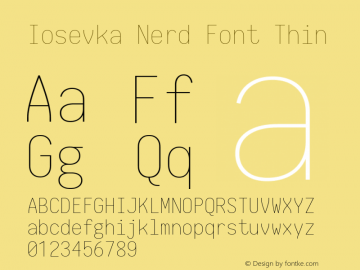 Iosevka Thin Nerd Font Complete 1.14.0; ttfautohint (v1.7.9-c794) Font Sample