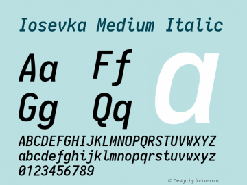 Iosevka Medium Italic 1.14.0; ttfautohint (v1.7.9-c794) Font Sample