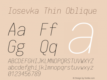 Iosevka Thin Oblique 1.14.0; ttfautohint (v1.7.9-c794) Font Sample