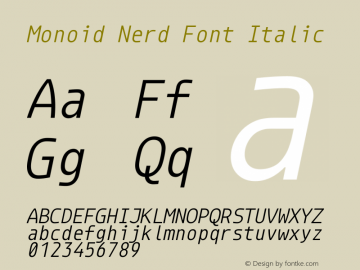 Monoid Italic Nerd Font Complete Version 0.61;Nerd Fonts 2.0. Font Sample