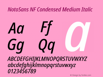 Noto Sans Condensed Medium Italic Nerd Font Complete Windows Compatible Version 2.000;GOOG;noto-source:20170915:90ef993387c0; ttfautohint (v1.7) Font Sample