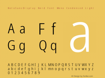 Noto Sans Display Condensed Light Nerd Font Complete Mono Version 2.000;GOOG;noto-source:20170915:90ef993387c0; ttfautohint (v1.7)图片样张