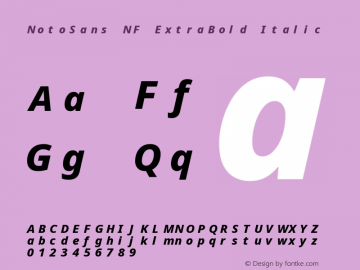 Noto Sans ExtraBold Italic Nerd Font Complete Mono Windows Compatible Version 2.000;GOOG;noto-source:20170915:90ef993387c0; ttfautohint (v1.7)图片样张