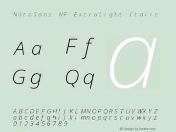 Noto Sans ExtraLight Italic Nerd Font Complete Mono Windows Compatible Version 2.000;GOOG;noto-source:20170915:90ef993387c0; ttfautohint (v1.7) Font Sample