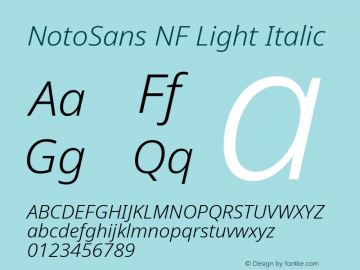 Noto Sans Light Italic Nerd Font Complete Windows Compatible Version 2.000;GOOG;noto-source:20170915:90ef993387c0; ttfautohint (v1.7) Font Sample