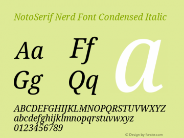 Noto Serif Condensed Italic Nerd Font Complete Version 2.000;GOOG;noto-source:20170915:90ef993387c0; ttfautohint (v1.7) Font Sample