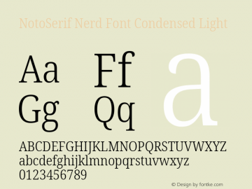 Noto Serif Condensed Light Nerd Font Complete Version 2.000;GOOG;noto-source:20170915:90ef993387c0; ttfautohint (v1.7)图片样张