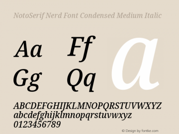 Noto Serif Condensed Medium Italic Nerd Font Complete Version 2.000;GOOG;noto-source:20170915:90ef993387c0; ttfautohint (v1.7)图片样张