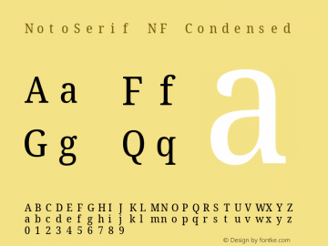 Noto Serif Condensed Nerd Font Complete Mono Windows Compatible Version 2.000;GOOG;noto-source:20170915:90ef993387c0; ttfautohint (v1.7) Font Sample