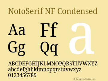 Noto Serif Condensed Nerd Font Complete Windows Compatible Version 2.000;GOOG;noto-source:20170915:90ef993387c0; ttfautohint (v1.7) Font Sample