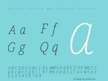 Noto Serif Condensed Thin Italic Nerd Font Complete Mono Version 2.000;GOOG;noto-source:20170915:90ef993387c0; ttfautohint (v1.7)图片样张