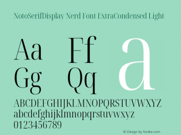 Noto Serif Display ExtraCondensed Light Nerd Font Complete Version 2.000;GOOG;noto-source:20170915:90ef993387c0; ttfautohint (v1.7) Font Sample