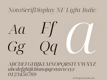 Noto Serif Display Light Italic Nerd Font Complete Windows Compatible Version 2.000;GOOG;noto-source:20170915:90ef993387c0; ttfautohint (v1.7) Font Sample