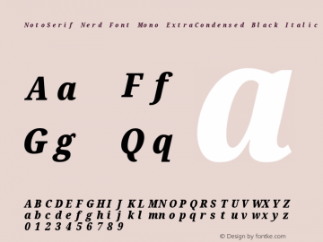 Noto Serif ExtraCondensed Black Italic Nerd Font Complete Mono Version 2.000;GOOG;noto-source:20170915:90ef993387c0; ttfautohint (v1.7)图片样张