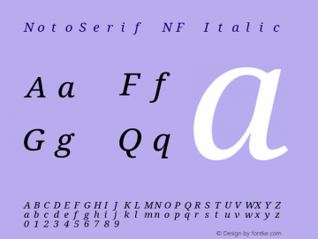 Noto Serif Italic Nerd Font Complete Mono Windows Compatible Version 2.000;GOOG;noto-source:20170915:90ef993387c0; ttfautohint (v1.7) Font Sample