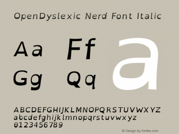 OpenDyslexic Italic Nerd Font Complete Version 2.001;PS 002.001;hotconv 1.0.70;makeotf.lib2.5.58329 Font Sample