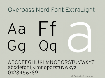 Overpass ExtraLight Nerd Font Complete Version 3.000;DELV;Overpass Font Sample