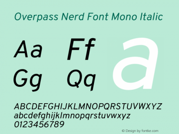 Overpass Italic Nerd Font Complete Mono Version 3.000;DELV;Overpass图片样张