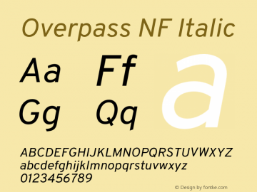 Overpass Italic Nerd Font Complete Windows Compatible Version 3.000;DELV;Overpass Font Sample