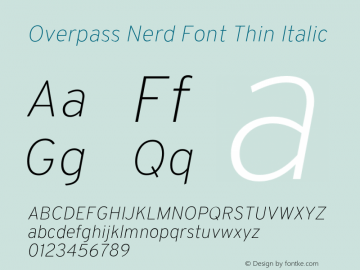 Overpass Thin Italic Nerd Font Complete Version 3.000;DELV;Overpass图片样张