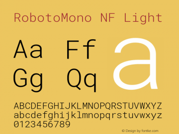 Roboto Mono Light Nerd Font Complete Windows Compatible Version 2.000986; 2015; ttfautohint (v1.3)图片样张