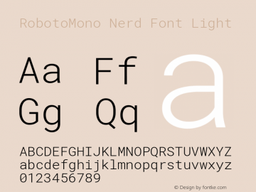 Roboto Mono Light Nerd Font Complete Version 2.000986; 2015; ttfautohint (v1.3)图片样张