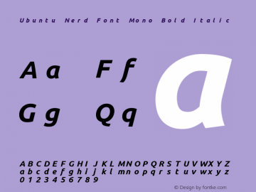 Ubuntu Bold Italic Nerd Font Complete Mono 0.83 Font Sample