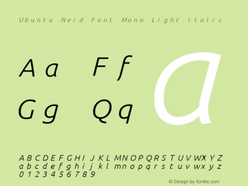 Ubuntu Light Italic Nerd Font Complete Mono 0.83 Font Sample