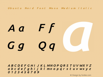 Ubuntu Medium Italic Nerd Font Complete Mono 0.83 Font Sample