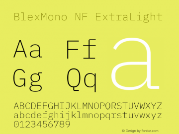 Blex Mono ExtraLight Nerd Font Complete Windows Compatible Version 2.000 Font Sample