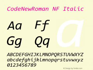 Code New Roman Italic Nerd Font Complete Mono Windows Compatible Version 1.86 November 29, 2014图片样张