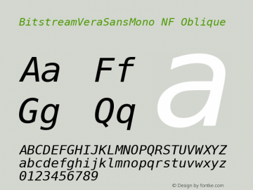 Bitstream Vera Sans Mono Oblique Nerd Font Complete Mono Windows Compatible Release 1.10图片样张