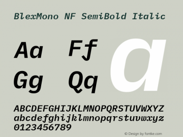 Blex Mono SemiBold Italic Nerd Font Complete Windows Compatible Version 2.000 Font Sample