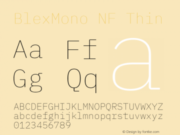 Blex Mono Thin Nerd Font Complete Mono Windows Compatible Version 2.000 Font Sample