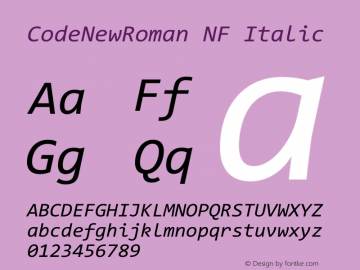 Code New Roman Italic Nerd Font Complete Windows Compatible Version 1.86 November 29, 2014图片样张