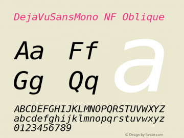 DejaVu Sans Mono Oblique Nerd Font Complete Mono Windows Compatible Version 2.37 Font Sample