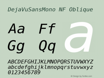 DejaVu Sans Mono Oblique Nerd Font Complete Windows Compatible Version 2.37 Font Sample