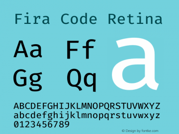 Fira Code Retina Version 1.206;PS 001.206;hotconv 1.0.88;makeotf.lib2.5.64775 Font Sample