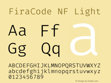 Fira Code Light Nerd Font Complete Windows Compatible Version 1.206;PS 001.206;hotconv 1.0.88;makeotf.lib2.5.64775图片样张