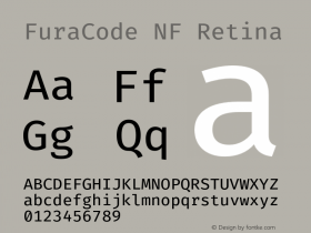 Fura Code Retina Nerd Font Complete Mono Windows Compatible Version 1.206;PS 001.206;hotconv 1.0.88;makeotf.lib2.5.64775 Font Sample