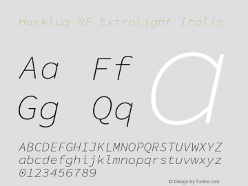 Hasklug ExtraLight Italic Nerd Font Complete Windows Compatible Version 1.050;PS 1.0;hotconv 16.6.51;makeotf.lib2.5.65220图片样张