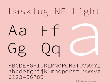 Hasklug Light Nerd Font Complete Mono Windows Compatible Version 2.030;PS 1.0;hotconv 16.6.51;makeotf.lib2.5.65220 Font Sample