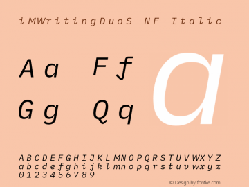iM Writing Duo S Italic Nerd Font Complete Mono Windows Compatible Version 2.000 Font Sample
