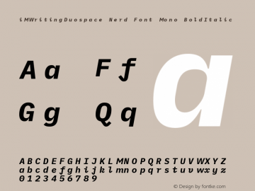 iM Writing Duospace BoldItalic Nerd Font Complete Mono Version 1.005 Font Sample