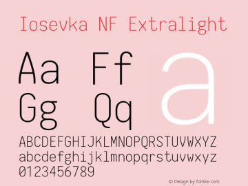 Iosevka Extralight Nerd Font Complete Windows Compatible 2.1.0; ttfautohint (v1.8.2) Font Sample