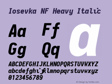 Iosevka Heavy Italic Nerd Font Complete Mono Windows Compatible 2.1.0; ttfautohint (v1.8.2) Font Sample