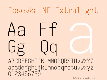 Iosevka Term Extralight Nerd Font Complete Windows Compatible 2.1.0; ttfautohint (v1.8.2) Font Sample